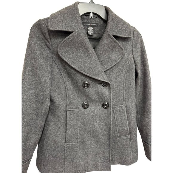 New York & Co. Women's Wool-Blend Double-Breasted Coat Sz 4 Gray Classic Style - Picture 2 of 11